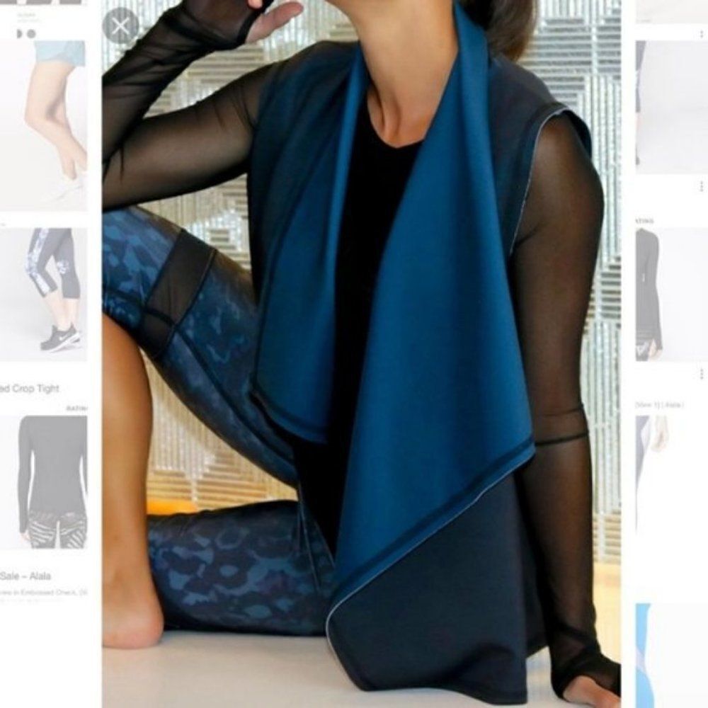 ALALA Vest Drape Front Athletic Black Blue Large - Picture 2 of 9